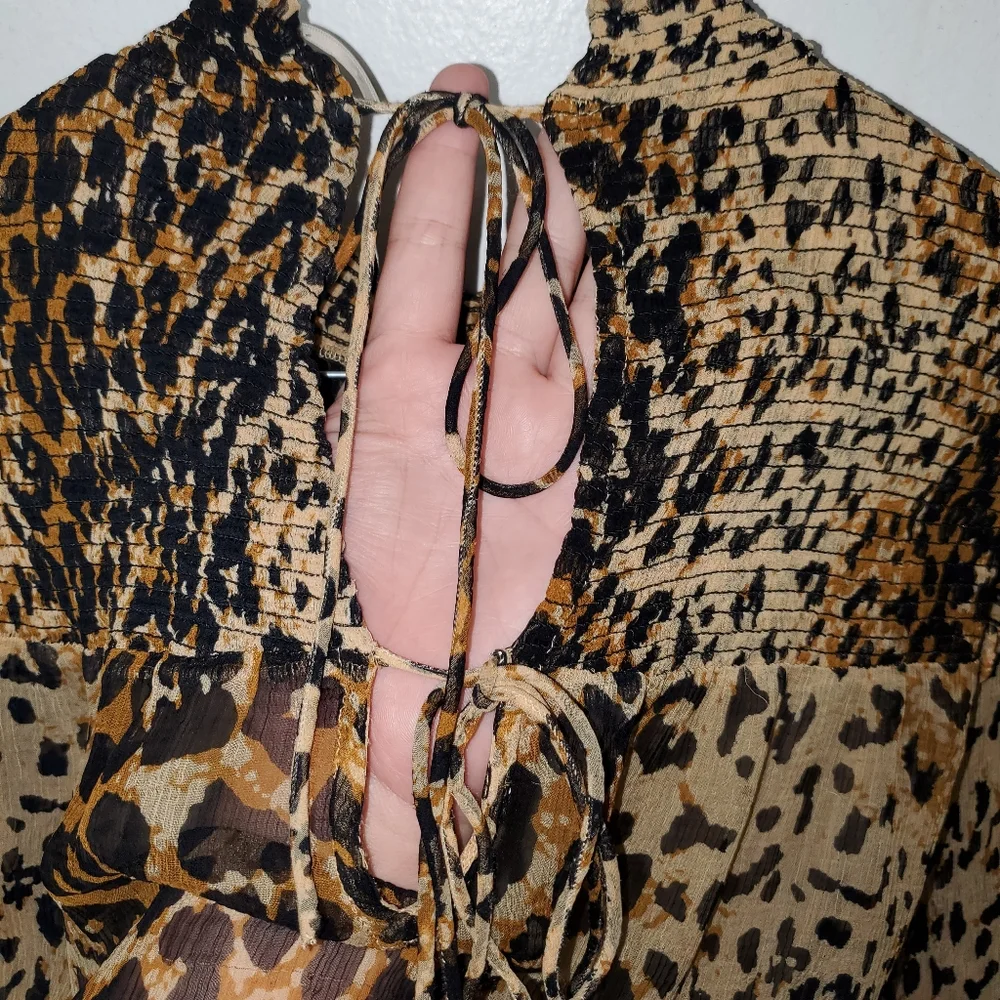 Free People Roma Leopard Print Mock Neck Blouse